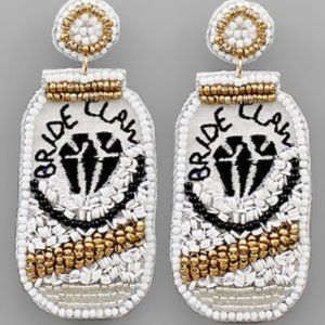 WHITE & GOLD BRIDE CLAW SEQUIN SEED BEAD EARRINGS